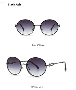 Lunettes de soleil rondes rétro Black Ash avec vue de face et de profil à 45 degrés