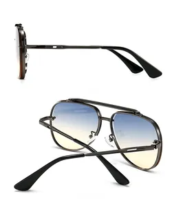 Detailed side and back view of aviator sunglasses with gradient lenses and metal frame