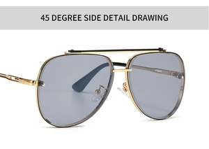 45-degree side view showing golden metal frame and double bridge of aviator sunglasses
