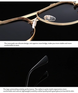 Detail of comfortable silicone nose pads and ergonomic temple tips on gold sunglasses