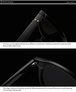 Detail of reinforced hinges and UV-protective lenses on classic black rivet sunglasses