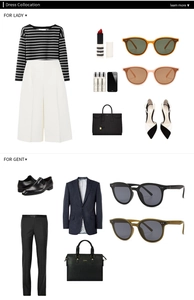 Flat lay of retro rivet sunglasses paired with professional suits and striped fashion outfits