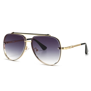 Modern retro aviator sunglasses with gold metal frame and purple gradient lenses