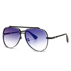 Modern vintage pilot sunglasses with black metal double bridge and purple gradient lenses