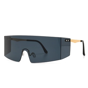 Fashion Oversized Shield Sunglasses For Men Women One Piece Frame PC Lens UV400 Protection Metal Legs Rimless Eyewear Street Style
