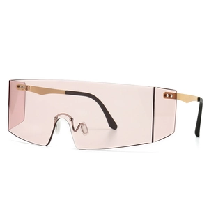 Futuristic oversized square shield sunglasses with pink gradient lenses and metal accents