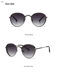 Lunettes de soleil rondes punk rétro avec monture en métal bronze et verres dégradés gris