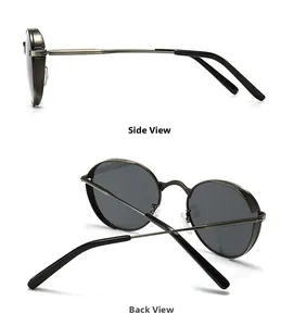 Vue détaillée de la courbe latérale et de la charnière de ces lunettes punk en métal