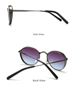 Détail macro de lunettes de soleil rondes rétro en métal avec vues de côté et de l'arrière