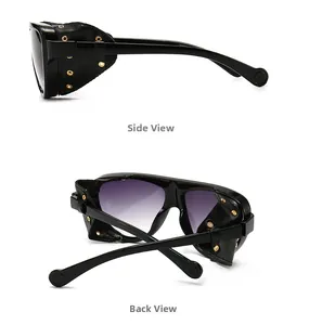 Vues latérale et arrière de lunettes de soleil rétro punk avec protections en cuir