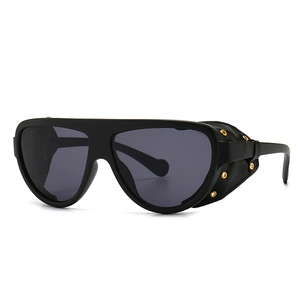 Lunettes de Soleil Steampunk Rétro Avec Protections Latérales en Cuir Protection UV400 Punk Gothique Monture en Métal pour Hommes Femmes