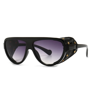 Lunettes aviateur steampunk rétro avec monture noire, protections et rivets dorés