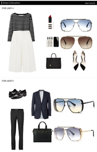 Flat lay of modern square sunglasses paired with retro fashion outfits and accessories