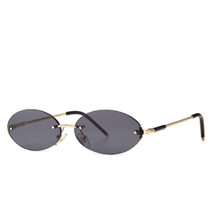 Vintage Rimless Oval Sunglasses Women Men Metal Frame UV400 Gradient Narrow Lens Trendy Street Style Sun Glasses