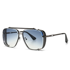 Modern steampunk aviator sunglasses with gunmetal frame and blue gradient lenses