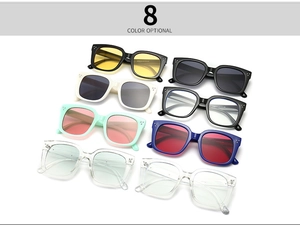 Detailed grid showing 8 color options for vintage square sunglasses with metal rivets
