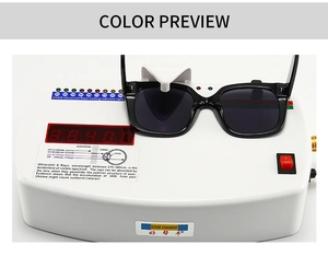 Detailed UV400 protection test for square sunglasses lenses showing 400nm blocking