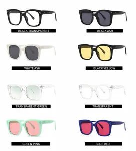 Collection of modern square sunglasses in various colors including black, white and gradients