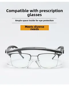 Detail of safety goggles with spacious interior for wearing over prescription glasses