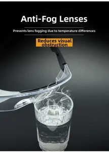 Detail of anti-fog safety glasses lenses shown under hot steam to prove clear vision