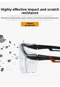 Action shot of clear safety goggles resisting impact from flying stones and debris