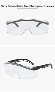 Close-up of black frame safety goggles with anti-fog lenses and non-slip hollow temples