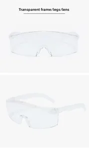 Detail showing transparent frame, legs and lenses of anti-fog safety goggles