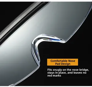 Detail of ergonomic nose pads on transparent safety goggles for non-slip comfort