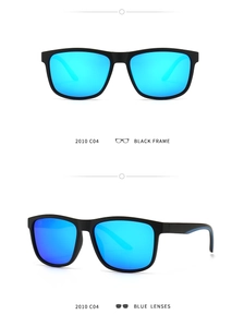 Detailansicht Modell 2010 C04 quadratische Pol-Sonnenbrille mit schwarzem Rahmen und blauen Gläsern