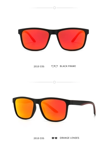 Detailansicht der matt schwarzen TR-Sonnenbrille mit orange verspiegelten Gläsern