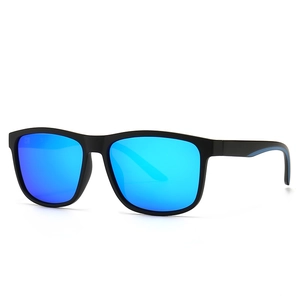 Polarisierte Herren-Sonnenbrille mit mattem schwarzem Rahmen und blau verspiegelten Gläsern