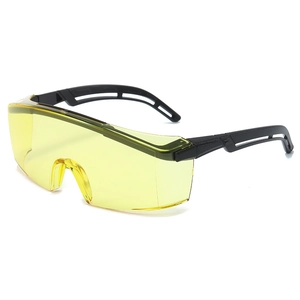 Safety protective goggles with yellow lenses and black lightweight frame for night vision
