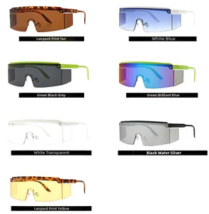 Flat top shield sunglasses set showing seven various frame and lens color options