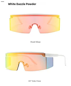 Flat top square oversized white sunglasses with pink orange gradient lenses detail