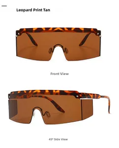 Flat top leopard print oversized sunglasses with tan lenses in front and side views