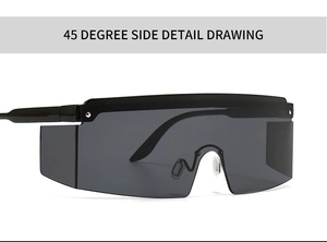 Detailed 45-degree side view of flat top square sunglasses with thick black frames
