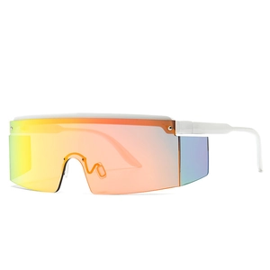 Flat top futuristic sports sunglasses with oversized rainbow gradient mirrored lenses