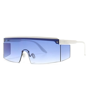 Flat top square oversized sunglasses with white frame and blue gradient lenses for men