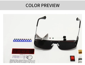 Détail de lunettes de soleil rétro en métal lors d'un test de protection UV400 pro