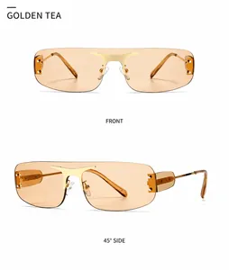 Lunettes de soleil sans monture doré thé avec pont métallique et détails de rivets