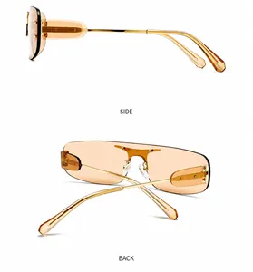 Vue détaillée latérale et arrière des lunettes de soleil rétro en métal avec verres ambrés