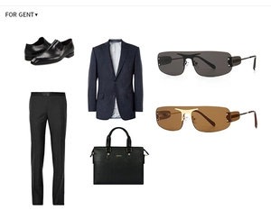 Ensemble complet costume homme avec sac en cuir, chaussures et lunettes de soleil