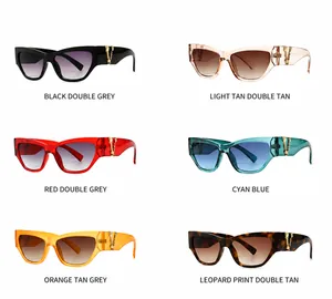 Detailansicht der Cat-Eye-Sonnenbrille mit goldgeprägten Bügeln in sechs Trendfarben