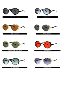 Aperçu détaillé des lunettes de soleil steampunk vintage en huit coloris de montures et verres