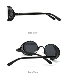 Vue latérale et arrière des lunettes de soleil steampunk avec coques latérales en maille