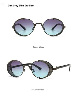 Détails de lunettes steampunk avec monture gris fusil et verres violets dégradés