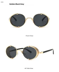 Lunettes steampunk à monture dorée avec protections latérales en résille noire