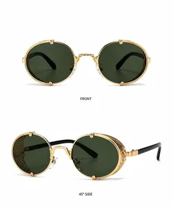 Lunettes steampunk avec monture en métal doré, protections latérales et verres vert foncé