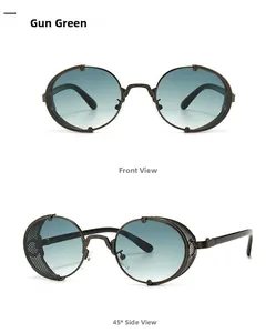 Détails de lunettes steampunk rondes avec monture métal et verres dégradés verts