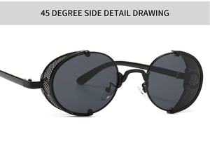 Vue latérale à 45 degrés de lunettes steampunk avec protections latérales en métal